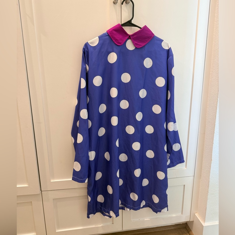 Blue Polka Dot Dress with Pink Collar